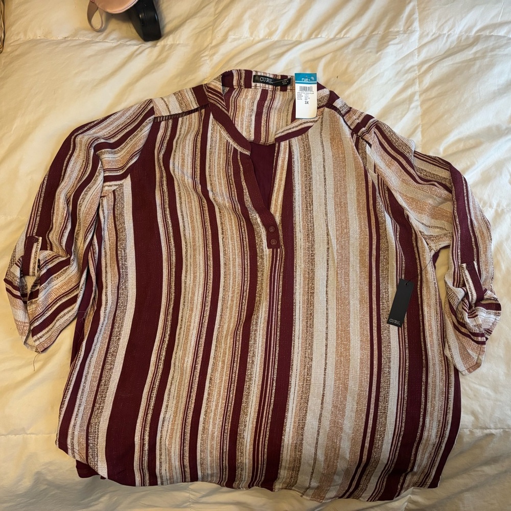 Striped Burgundy and Cream Women's Top